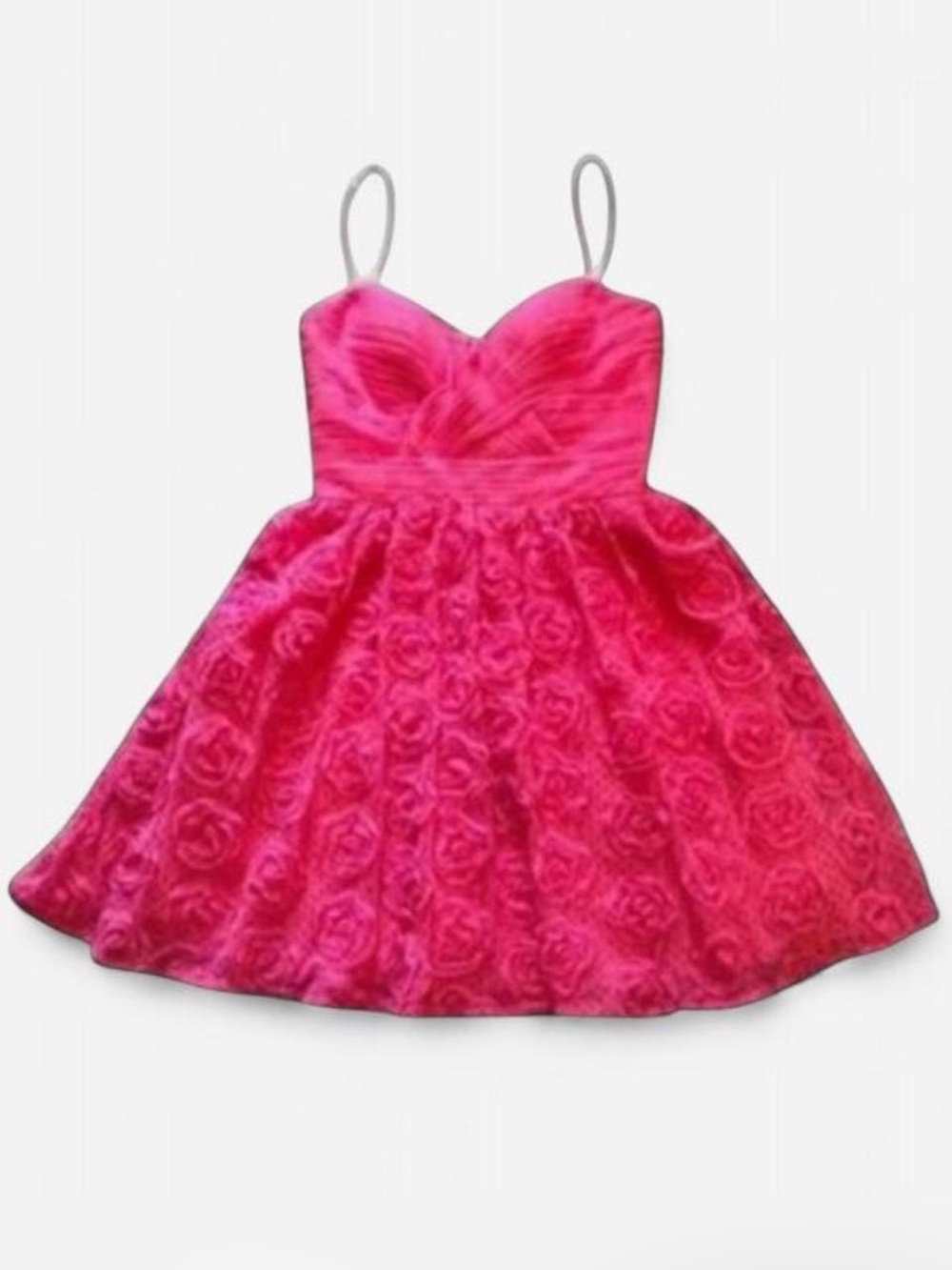 NWT Hailey Logan Adrianna Papell Hot Pink 3D Rosette Spaghetti Strap Dress 9/10